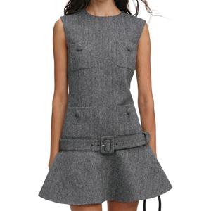 Мини-платье с пряжкой в елочку Self-portrait, серый