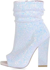Женские стильные босоножки FSJ с открытым носком и свободной щиколоткой, ботильоны на массивном каблуке, для вечеринок, вечеров и клуба, размеры 4-15 США, White Glitter