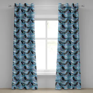 Штора на люверсе Нарвал от ABAKUHAUS, гигантское арктическое морское млекопитающее - косатка - белуха - набросок нарвала - океанская фауна, декоративные двухпанельные шторы, 280 см x 175 см, синий, темно-коралловый, черный Abakuhaus