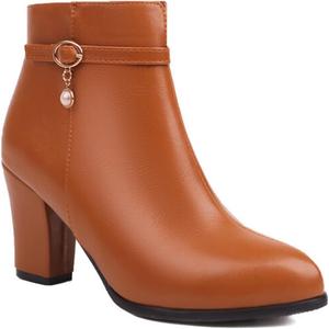 Женские ботильоны VULTRO с массивным средним каблуком, с заостренным носком и боковой молнией, ботинки челси, Brown