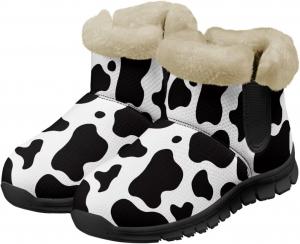 Женские зимние ботинки для снега, теплые ботильоны, уличные и домашние, на плоской подошве, противоскользящие, зимние ботинки для женщин Suhoaziia, Black Cow Print