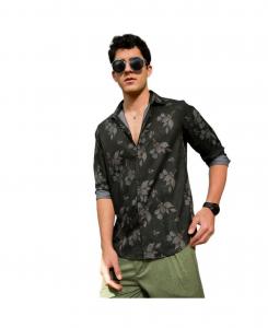 Мужская рубашка темно-серого цвета с рисунком "листья" Campus Sutra, Grey
