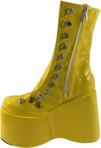 Женская модная платформа Ботильоны - Закругленный носок, молния, танкетка, искусственная кожа, готический стиль, короткие ботинки WDUDSUDUW, Yellow