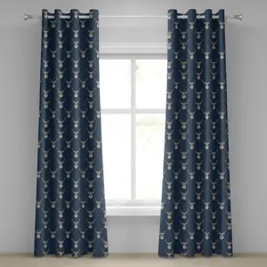 Штора с люверсами ABAKUHAUS Олень в солнцезащитных очках и с усами в стиле хипстеров, забавный рисунок животных, декоративная двухпанельная штора, 280 см x 175 см, серо-голубой оттенок