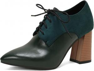 Ботильоны Alyaafifa на массивном каблуке для женщин, с острым закрытым носком, высокие на платформе, слипоны, двухцветные кожаные и замшевые, модные короткие ботинки с V-образным вырезом, трендовые для вечеринок, свиданий и выпускных, Dark Green - B