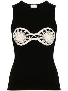 Magda Butrym топ в рубчик с цветочной аппликацией, черный