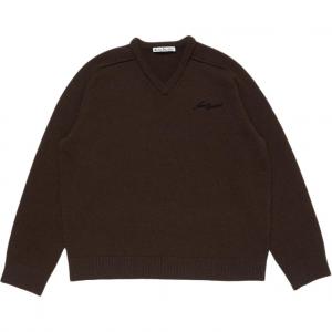 Свитер с V-образным вырезом и вышивкой Acne Studios, коричневый