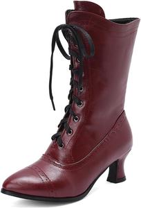 Винтажные женские викторианские ботильоны 71s с кружевами на шнуровке, низкий каблук, ботинки до щиколотки Taxutixieye, 71 Claret