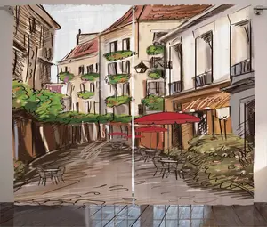 Штора ABAKUHAUS в деревенском стиле, эскиз романтического патио, универсальные ленточные шторы для гостиной с петлями и крючками, 280 x 225 см, серо-коричневый и разноцветный Abakuhaus