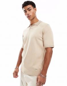 Поло из потертого хлопка бежевого цвета Threadbare