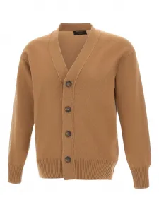 Кардиган с V-образным вырезом и отделкой в рубчик Gran Sasso, коричневый