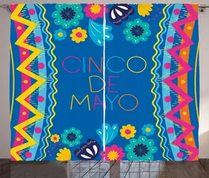 Штора ABAKUHAUS Cinco de Mayo в деревенском стиле с цветочным декором, универсальная ленточная штора для гостиной с петлями и крючками, 280 x 225 см, цвет: лазурно-голубой, многоцветный Abakuhaus