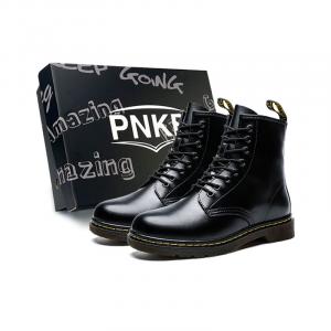 PNKE Короткие ботинки Мартин унисекс черные - черные/желтые (восьмидырочные на флисовой подкладке), цвет Black/Yellow (Eight-Hole Fleece-Lined)