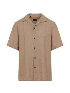 Рубашка из льна с короткими рукавами Brioni, бежевый
