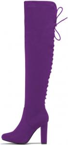 Женские сапоги YDN с круглым носком, шнуровкой, длинные, выше колена, на массивном высоком каблуке, для свиданий, выпускных и клубов, размер 4-15 US, Purple