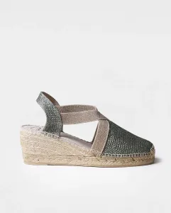 Женские блестящие плетеные эспадрильи на клиновидной подошве с резинками Toni Pons, хаки