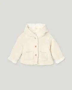 Короткая трикотажная куртка с капюшоном для маленькой девочки Baby El Corte Inglés, экрю