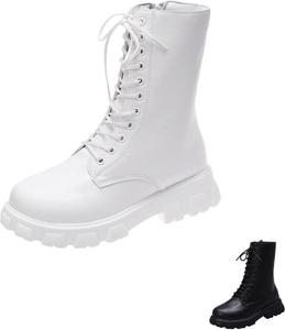 Женские повседневные кожаные ботильоны на шнуровке с массивной подошвой, с боковой молнией, высокие до колена, вестерн-ковбойские на платформе, зимние и осенние TVNGDLI, White