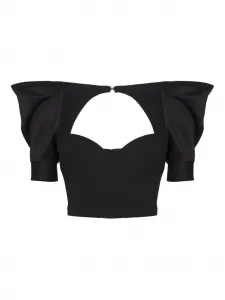 Корсетный топ с рукавами-буфами Elisabetta Franchi, черный