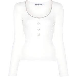 Топ вязаный с декором Self-portrait, белый