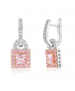 Серьги-подвески Suzy Levian из стерлингового серебра с кубическим цирконием, квадратной формы, с ореолом из бриллиантов Suzy Levian New York, Pink