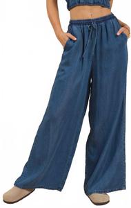 Широкие брюки с завязками в темном шамбрэ Sadie & Sage, Dark Chambray