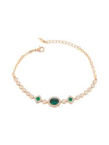 Faina Женский браслет-цепочка с кристаллами, цвет розовое золото, зеленый