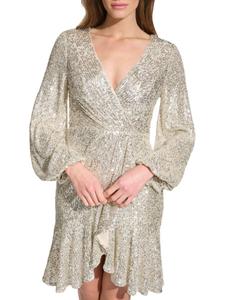 Мини-платье с оборками из пайеток Eliza J, серебряный