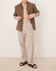 Брюки прямого кроя Selected Homme из ткани сирсакер кремового цвета