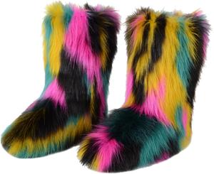 Женские зимние ботинки MH Bailment из искусственного меха, средние сапоги до икры, пушистые модные короткие зимние ботинки, Multicolor-1