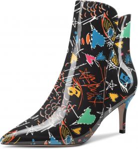 Женские ботильоны Aachcol, короткие сапожки, зауженный носок, на молнии, стойкий каблук средней высоты, лаковая кожа, 2,5 дюйма, Multicolor E