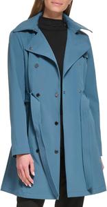 Женский двубортный плащ Calvin Klein с поясом и съемным капюшоном, синий