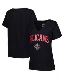 Женская черная футболка New Orleans Pelicans Plus Size Arch Over Logo с V-образным вырезом Profile