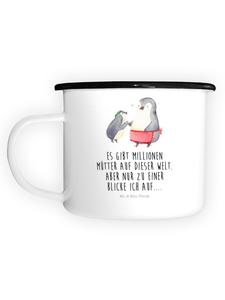 Эмалированная кружка XL Пингвин с ребенком с надписью белого цвета Mr. & Mrs. Panda