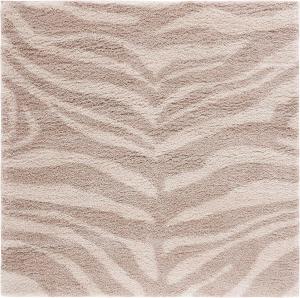 Ковер SAFAVIEH, 155 x 155 см, Portofino Shag Collection, цвета ivory и beige, принт zebra, идеально для помещений с высокой проходимостью в гостиной, спальне, столовой (PTS215B-5SQ)