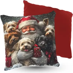 Подушка Дед Мороз с собаками ПРЕМИУМ, 40х40 см, декоративная с наполнителем, идеальна в качестве рождественского подарка для любителей собак, 5 шт. 5made