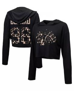 Женские темы Connor Bedard Черный Chicago Blackhawks леопардовый принт имя и номер укороченный свитшот с капюшоном Majestic