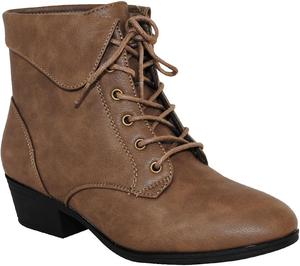 TOP Moda EC89 Женские ботильоны с низким массивным каблуком и шнуровкой с откидным верхом, Khaki