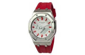 Часы Casio G-Shock Analog-Digital 2100 Series, ремешок фторэластомер, арт. GA-2100-7A7, красный/серебро