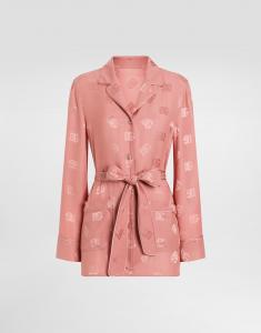 Пижамная рубашка из шелкового жаккарда с длинными рукавами и логотипом dg Dolce & Gabbana, розовый