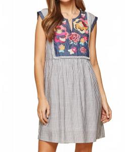 Джинсовое платье с цветочной вышивкой в полоску ANDREE BY UNIT, Denim