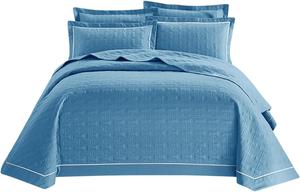 YUSIWOAL Комплект постельного белья из хлопка Blu однотонный стеганый Blu
