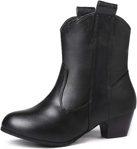 Женские ковбойские вестерн-ботильоны до щиколотки с круглым носком, без застежки, челси, с невысоким каблуком, праздничные короткие ботинки JOEUSTY, Black