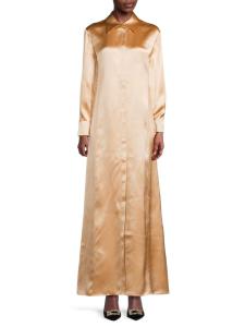 Платье-рубашка макси из смесового шелка St. John, бежевый