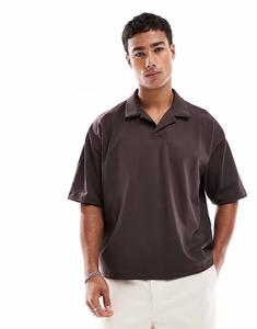 Плотная свободная рубашка-поло Revere коричневого цвета Asos Design
