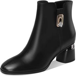 Женские ботильоны TinaCus из натуральной кожи, ручная работа, стильный массивный каблук, боковая застежка-молния, украшены блестками и стразами, Black