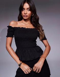 Эксклюзивный топ-борд с текстурированной баской и сборками, черный цвет Kaiia