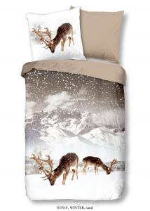 Постельное белье Good Morning "Зима" с оленями в зимнем пейзаже - песок - 155 х 220 см - 100% хлопок/фланель (бобер) Muller Textil