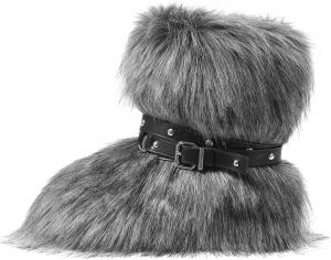 Женские сапоги CELNEPHO с искусственным мехом, пушистые и удобные, средней длины до икры, с круглым носком, утепленные мехом, зимние снежные сапоги Y2K для улицы и модных вечеринок, Dark Grey Chain