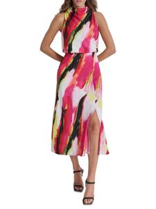 Платье миди с драпировкой и принтом мазки кисти DKNY, розовый/мульти